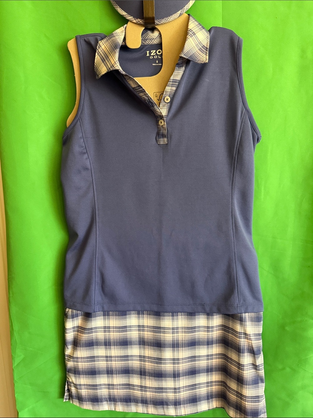 Izod Purple Sleeveless Polo Golfing Skort set with Plaid Trim